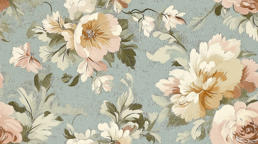 Papier peint floral Motif romantique chic sur fond bleu