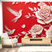 Papier peint floral rouge avec motif de roses et oiseaux en relief pour salon élégant