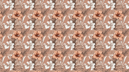 Papier peint floral Motif tropical aux fleurs orangées et blanches sur fond terracotta
