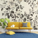 Papier peint floral vintage monochrome avec touches de couleur pour salon élégant