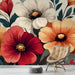 Papier peint floral avec motifs colorés de fleurs stylisées pour salon moderne