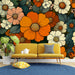Papier peint floral avec motifs colorés et vibrants pour salon moderne.