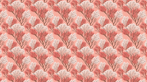 Papier peint floral Motifs de branches aux teintes corail et blanches