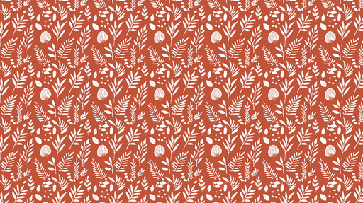 Papier peint floral Motifs de feuilles blanches sur fond terracota