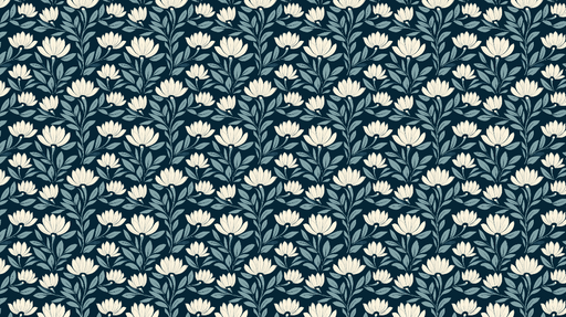 Papier peint floral Motifs de fleurs blanches sur fond bleu marine