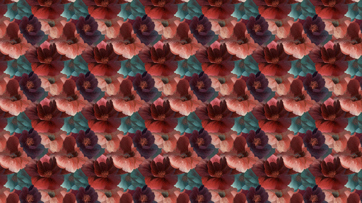 Papier peint floral Motifs de fleurs colorées avec nuances rouges et bleues