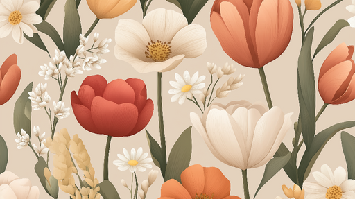 Papier peint floral Motifs de fleurs colorées sur fond doux