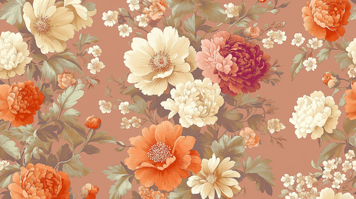 Papier peint floral Motifs de fleurs colorées sur fond rosé