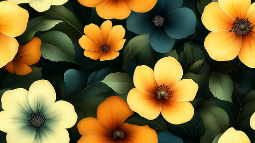 Papier peint floral Motifs de fleurs colorées sur fond sombre