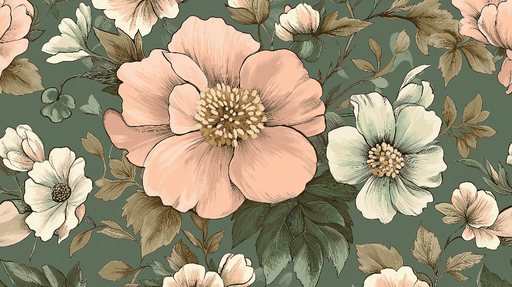 Papier peint floral Motifs de fleurs délicates sur fond vert