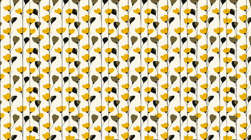 Papier peint floral Motifs de fleurs jaunes et feuilles stylisées