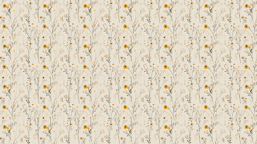 Papier peint floral Motifs de fleurs jaunes et tiges délicates sur fond beige
