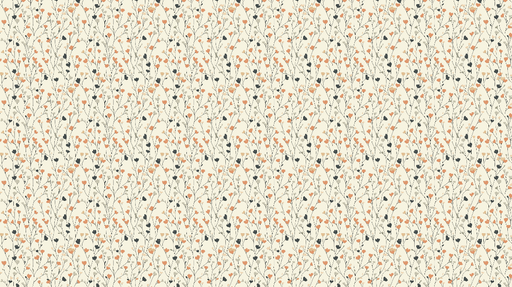 Papier peint floral Motifs de fleurs orange et feuillage délicat sur fond crème