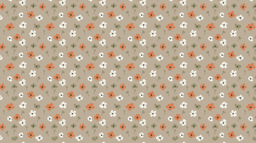 Papier peint floral Motifs de fleurs orangées et blanches sur fond beige