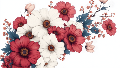 Papier peint floral Motifs de fleurs rouges et blanches