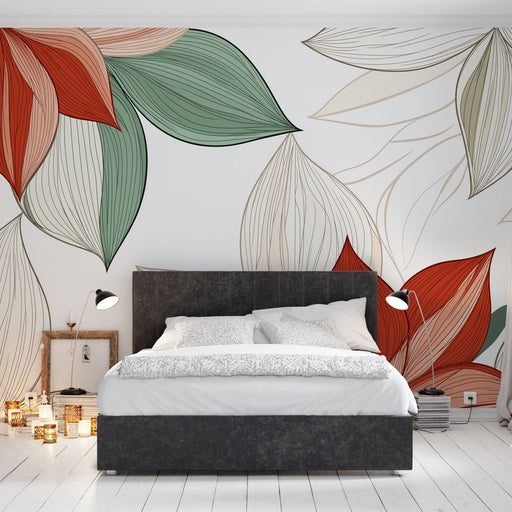 Papier peint floral avec motifs de fleurs stylisées dans des tons doux pour chambre moderne