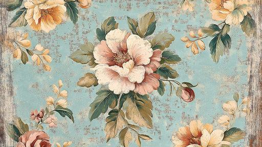 Papier peint floral Motifs élégants sur fond bleu
