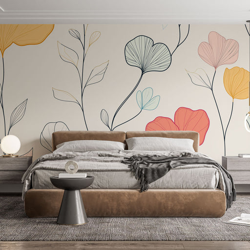 Papier peint floral avec motifs floraux délicats sur fond neutre pour chambre moderne