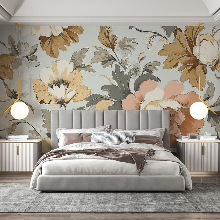 Papier peint floral | Motifs luxueux aux tons chauds