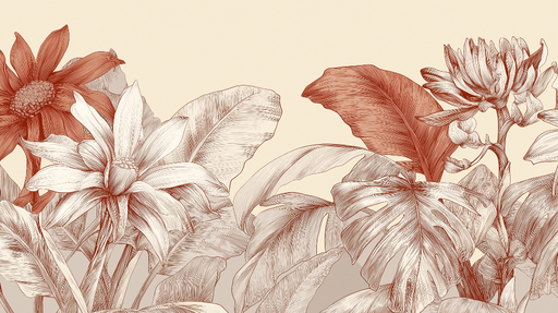 Papier peint floral Motifs raffinés de fleurs et de feuillages dans des tons chauds