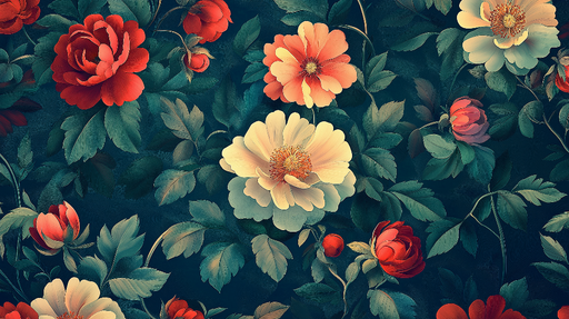 Papier peint floral Motifs riches de fleurs colorées sur fond sombre