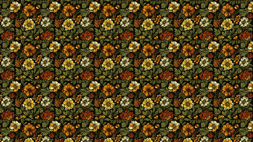 Papier peint floral multicolore Motif de fleurs aux teintes chaudes sur fond sombre