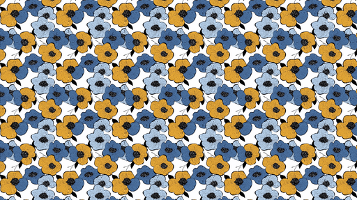 Papier peint floral multicolore Motif de fleurs bleues et jaunes sur fond blanc