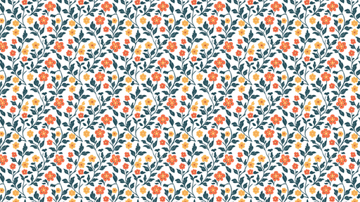 Papier peint floral multicolore Motif de fleurs orange et jaunes sur fond blanc