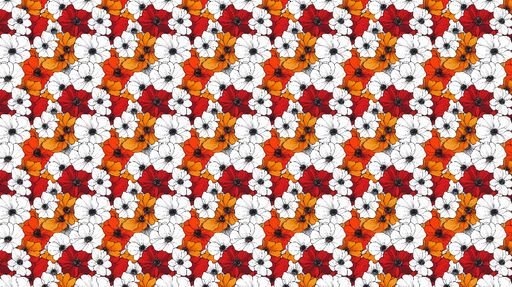 Papier peint floral multicolore Un bouquet de fleurs rouges blanches et oranges