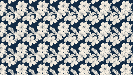 Papier peint floral navy Fleurs blanches élégantes sur fond bleu profond