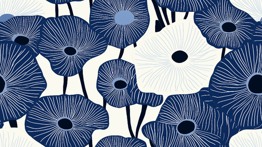 Papier peint floral navy avec motif de fleurs stylisées en bleu et blanc pour décoration murale élégante.