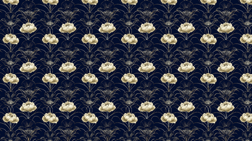 Papier peint floral navy Motifs de fleurs délicates sur fond bleu nuit