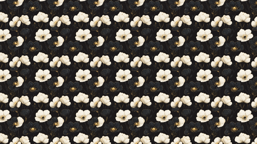 Papier peint floral noir et blanc Éclat de fleurs blanches et noires sur fond sombre