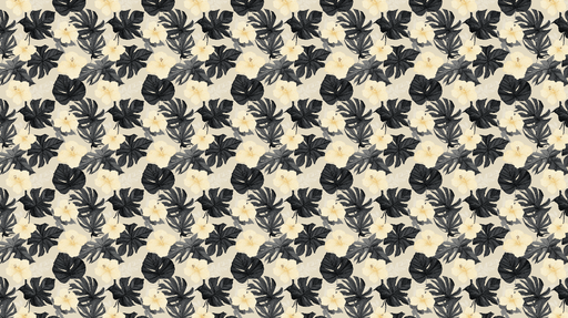 Papier peint floral noir et blanc Feuilles tropicales et fleurs délicates sur fond beige