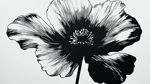 Papier peint floral noir et blanc Fleur à grande échelle au style graphique