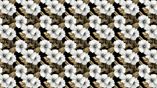 Papier peint floral noir et blanc Fleurs blanches élégantes avec feuillage doré
