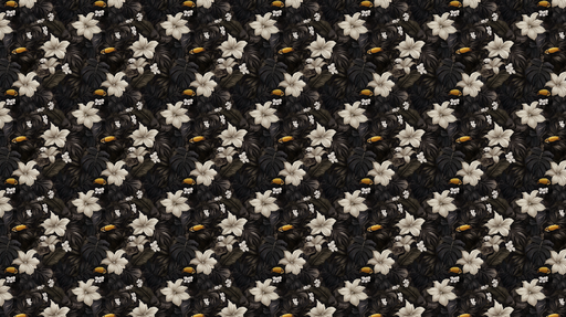 Papier peint floral noir et blanc Fleurs élégantes sur fond sombre