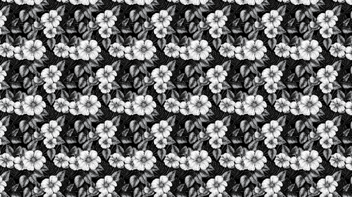 Papier peint floral noir et blanc Fleurs et feuillages stylisés sur fond sombre