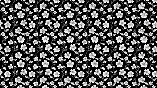Papier peint floral noir et blanc Motif bicolore de fleurs blanches sur fond noir