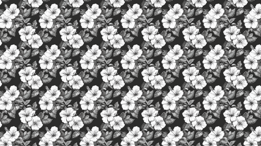 Papier peint floral noir et blanc Motif d'hibiscus détaillé sur fond sombre