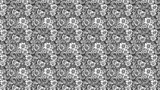 Papier peint floral noir et blanc Motif de fleurs et volutes élégantes