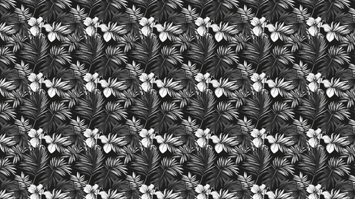Papier peint floral noir et blanc Motifs de fleurs et de feuillages sur fond sombre
