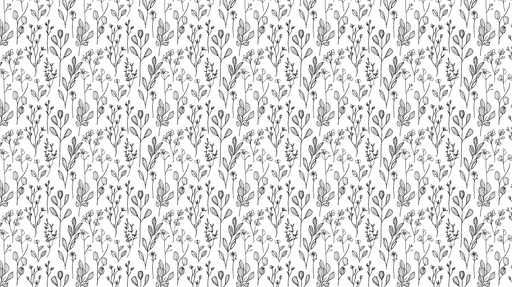 Papier peint floral noir et blanc Motifs de fleurs et feuilles dessinés à la main