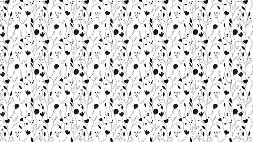 Papier peint floral noir et blanc Motifs délicats de fleurs et feuilles sur fond blanc