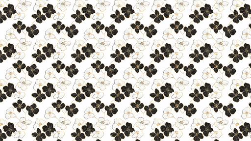 Papier peint floral noir et blanc Motifs élégants de fleurs stylisées avec accents dorés