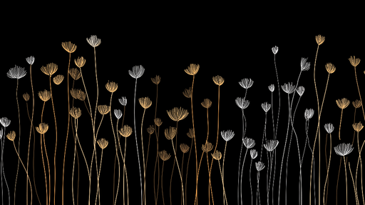 Papier peint floral noir et doré Fleurs délicates en relief sur fond noir