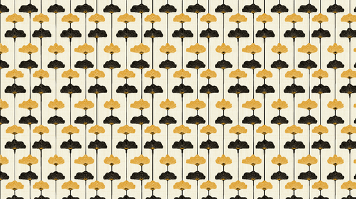 Papier peint floral noir et jaune Motif de fleurs stylisées sur fond crème