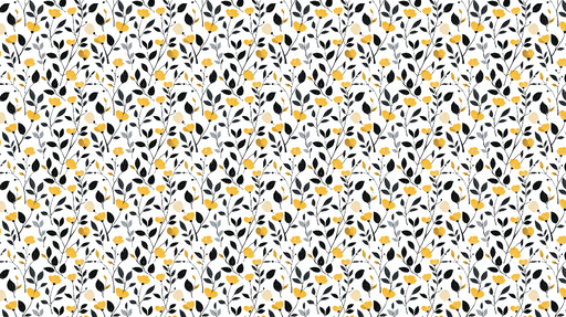 Papier peint floral noir et jaune Motifs de fleurs et feuilles sur fond blanc
