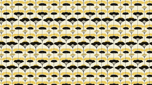 Papier peint floral noir et jaune Motifs graphiques de fleurs sur fond crème