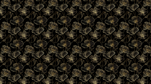 Papier peint floral noir et or Motif élégant de fleurs dessinées